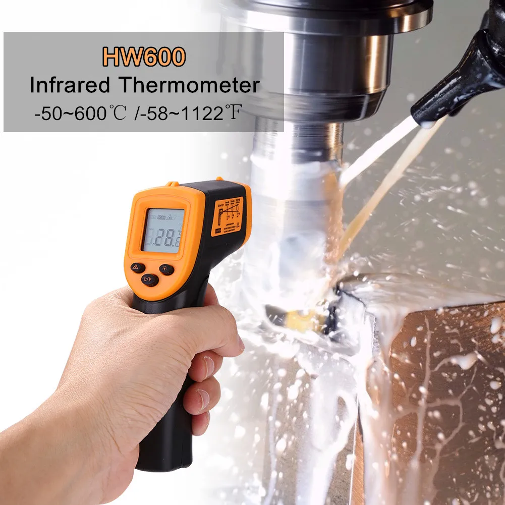 Digital Thermometer Non-contact Temperature Meter IR Pyrometer HW600 Industrial Infrared Thermometer Gun -50~600℃ / -58~1122℉