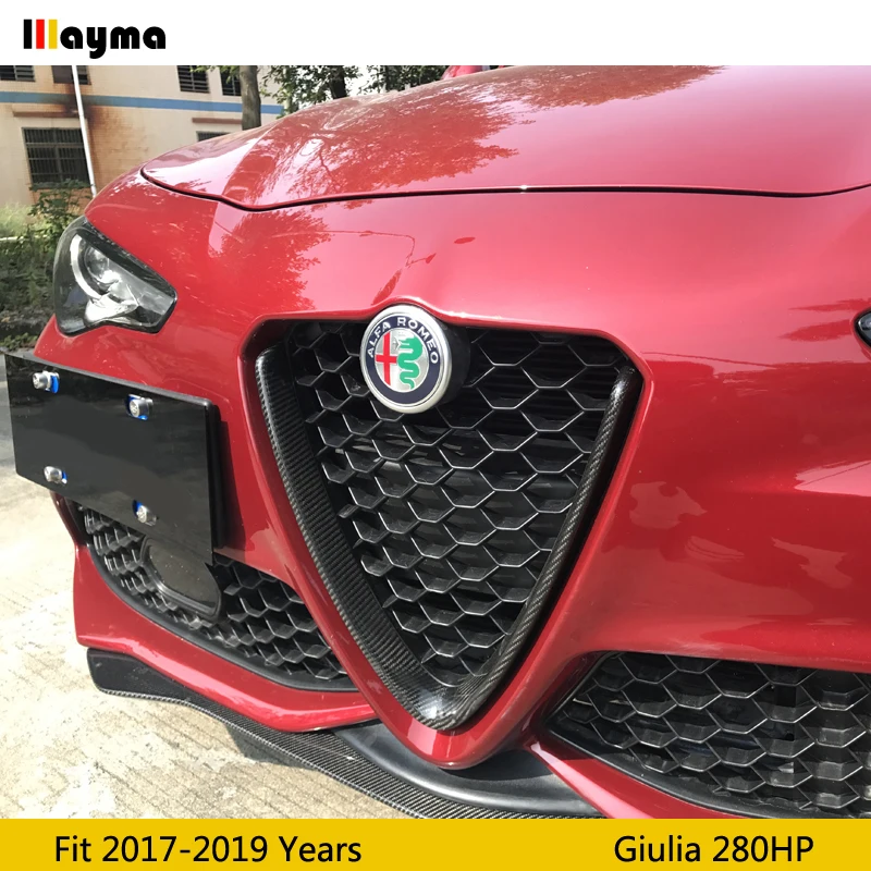 

Front bumper Grilles V Frame Decoration Cover Trim Stickers Styling 100% Carbon Fiber For Alfa Romeo Giulia 280HP sport bumper