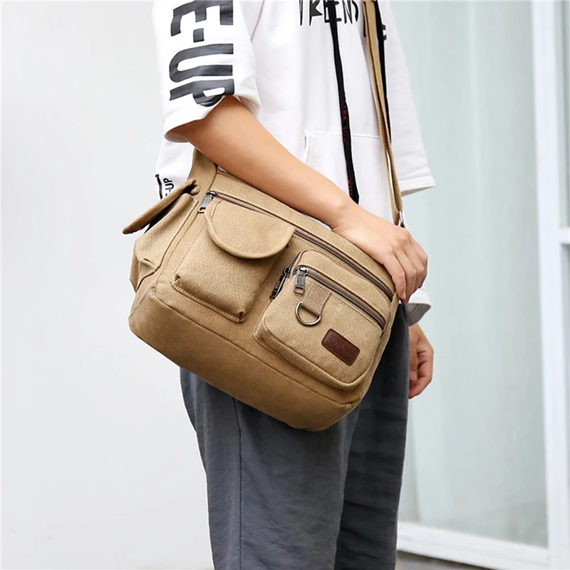 Canvas Messenger Bag For Men Water Resistant Waxed Crossbody Bags Briefcase Padded Shoulder Bag Handbag Hot Sell Newest