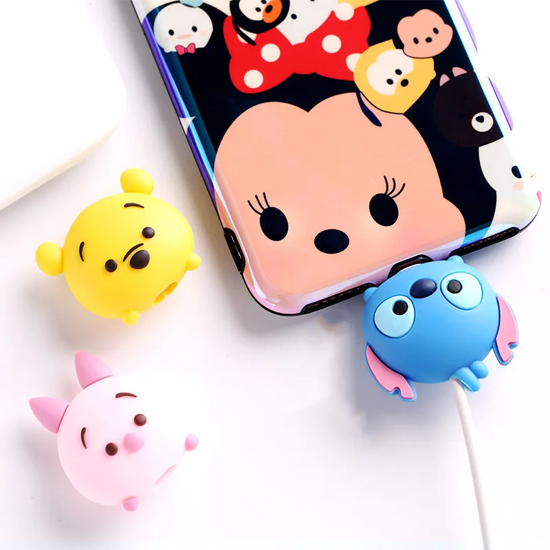 Disney Mickey Minnie Stitch Chip Cable Bite Phone Charger Cable Protector Cord Data Line Cover Decor Smartphone Wire Accessories