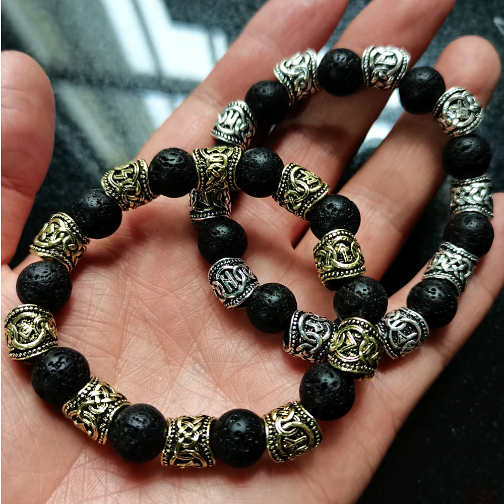 Vintage Volcano Lava Stone Beads Runes Beads Men Bracelet Viking Rune Bracelet Fashion Charm Beads Bracelet Jewelry Women Gift