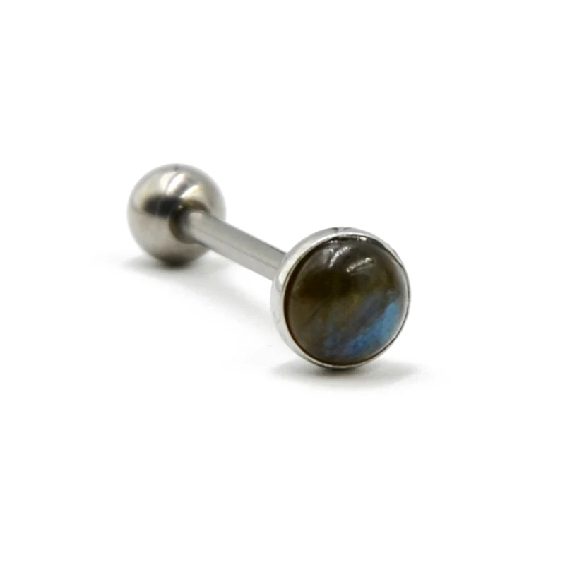 1 PCTitanium Barbell Labradorite Tiger Eye White Line Stone Tongue Barbell Ring Body Piercing Jewelry 14G