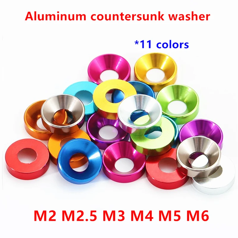 

10pcs/lot Aluminum Flat washer M2 M2.5 M3 M4 M5 M6 M8 colourful Anodized Countersunk Head Bolt Washers Gasket