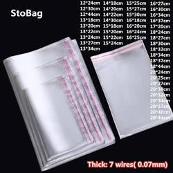 StoBag 100pcs Thick 7 Wires Clear Plastic Self Adhesive Bags Hight Quality Jewelry Candy Gift Packing Transparent OPP Bag