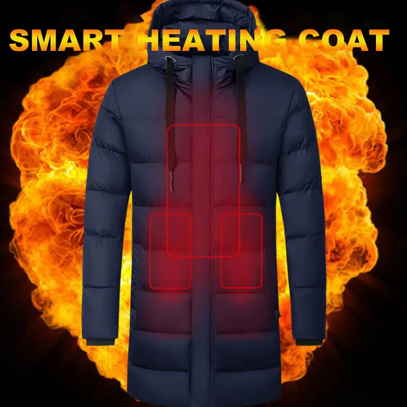 Winter Warm Heated Jackets Long Section Electric Heating Coat Outdoors Cotton Men Women Hight Quality Down Jacket P9111