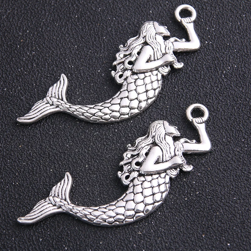 2pcs/lot 22*76mm two Color Metal Big Beautiful Mermaid Charms Jewelry Handmade Charms fit Jewelry Making