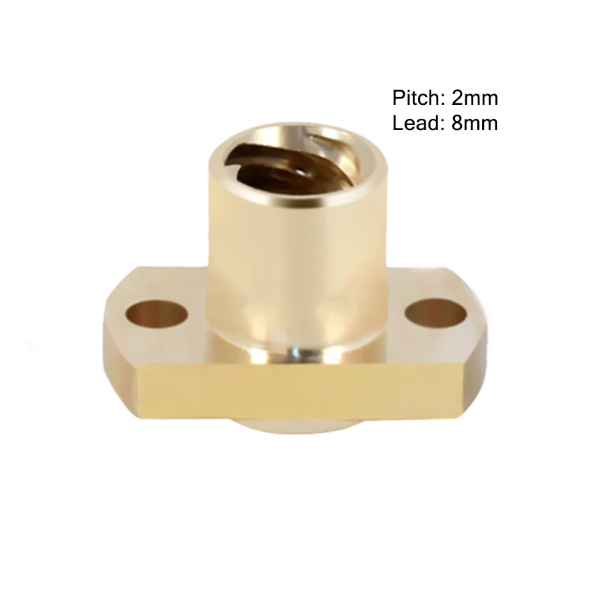 T8 Lead Screw Nut, T- type double Cutting Edge Brass Flange Lead Screw Nut for 3D Printer Accessories, Pitch 2mm Lead 2mm/8mm