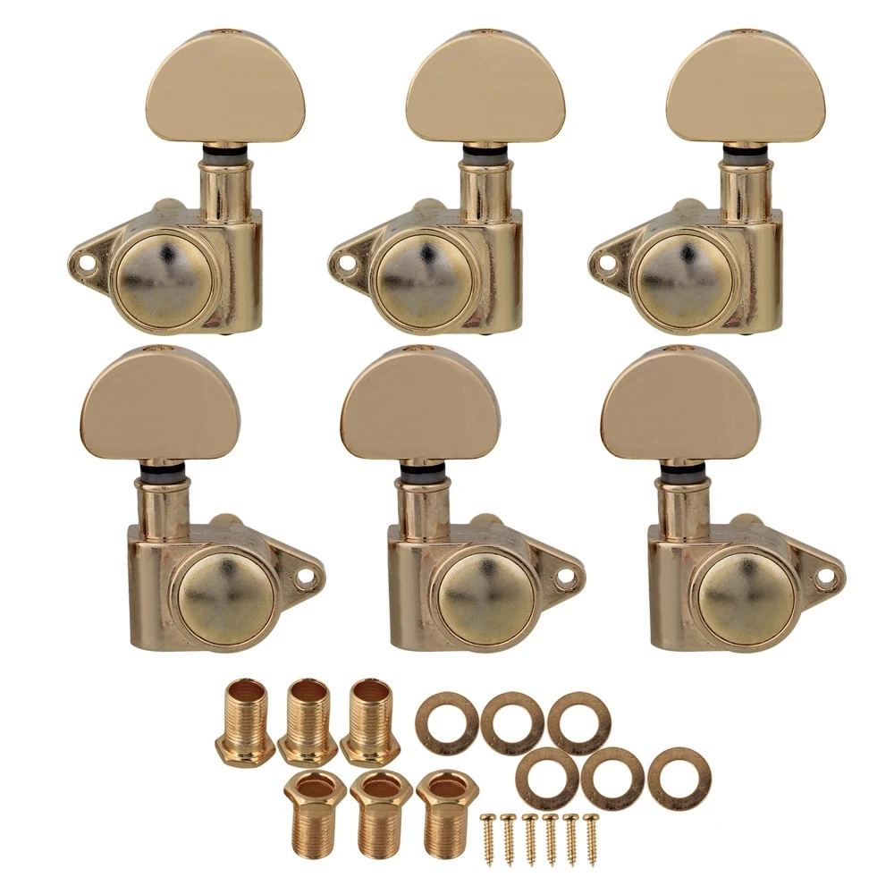 Gold Semiround Head Guitar Tuning Keys Pegs with Screws Washers Set of 6