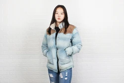 Chaqueta azul de plumón 20% blanca para mujer, empalme de piel de vaca vaquera lavada, cuello de lana, abrigo vaquero Delgado, cálido para invierno, envío gratis