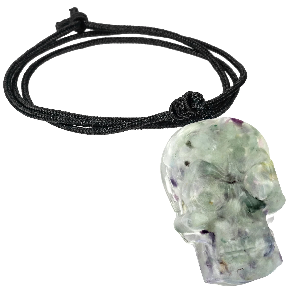 

Healing Orgone Hand Carved Skull Pendant Necklace for Men and Women, Natural Tumbled Fluorite Stone Pendant With Adjustable Cord