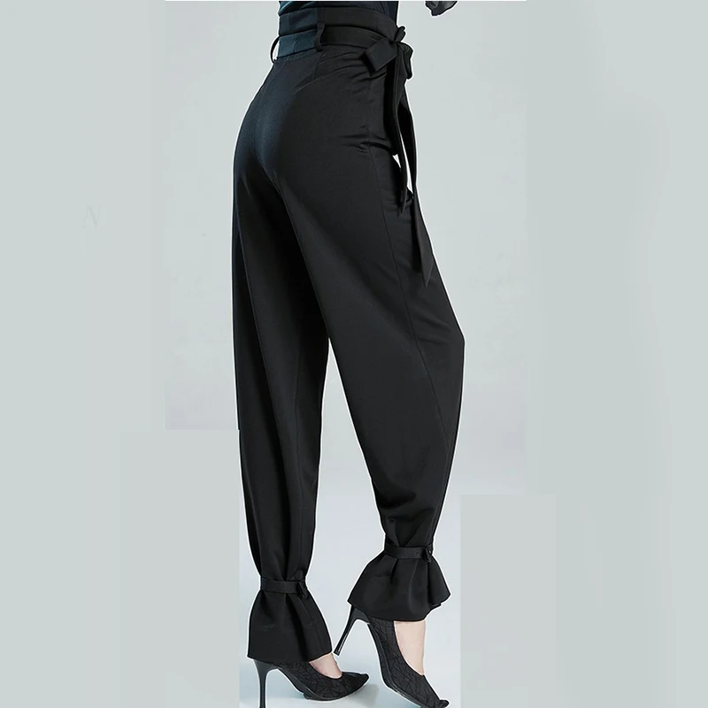 Adults Latin Dance Pants 2023 New Modern Ballroom Dance Practice Clothes Fashion Loose Women High Waist Long Trousers Outfits