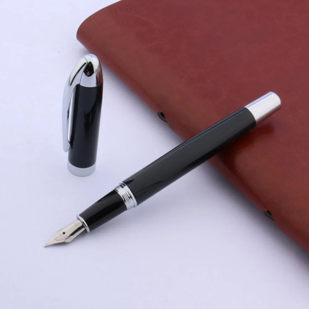 Brand Metal 200 Fountain Pen BLACK New Smooth Writing International Silvery Stationery Office School Supplies Writing Gift