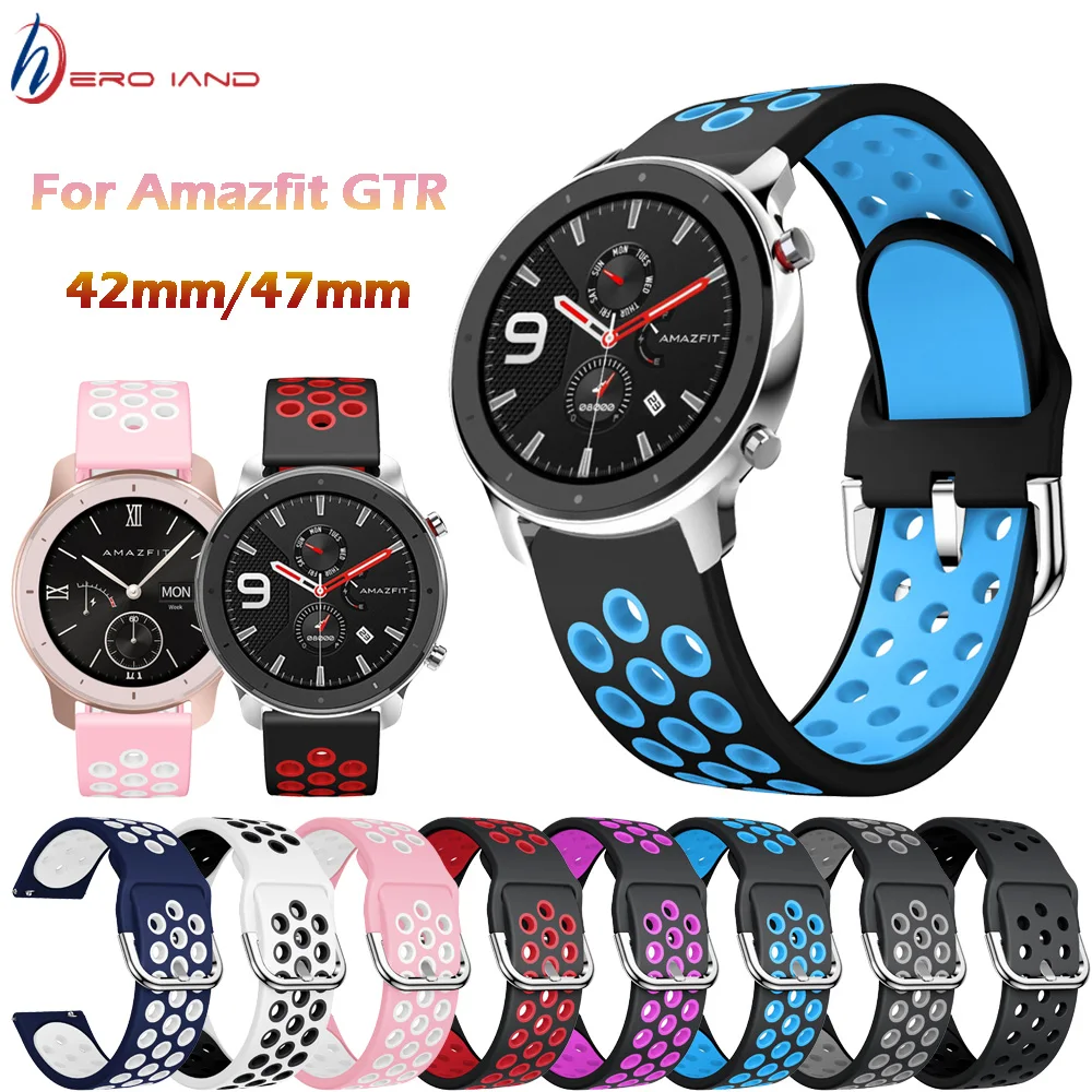 for Huami Amazfit GTR 47mm Strap Watch 22mm Width Steel Buckle Silicone Strap Smart Watch Wristband for Huami Amazfit GTR 42MM