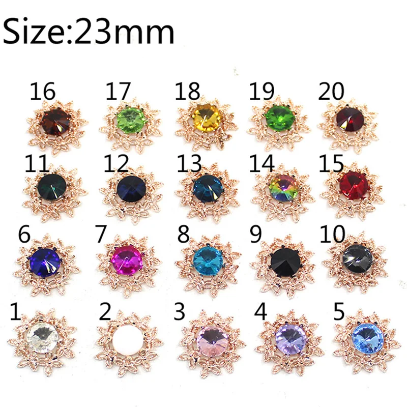 Golded 10Pc 23mm Round Shape Colorful Glass Button Sewing Clothing Wedding Invitations Decorate Alloy Button Scrapbooking