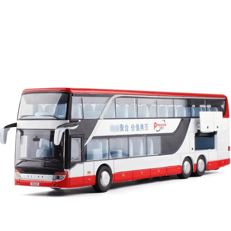 Prachtige 1:50 reizen bus legering model, simulatie dubbeldekker model, kinderen geluid en licht trek speelgoed, gratis verzending