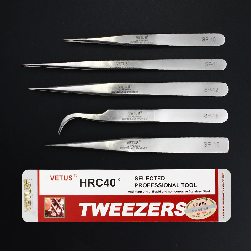 100 % Original VETUS Pinzette SP-Serie, hochpräzise Pinzette aus Edelstahl für Wimpernverlängerung, antistatische ESD-Pinzette – Detail 1