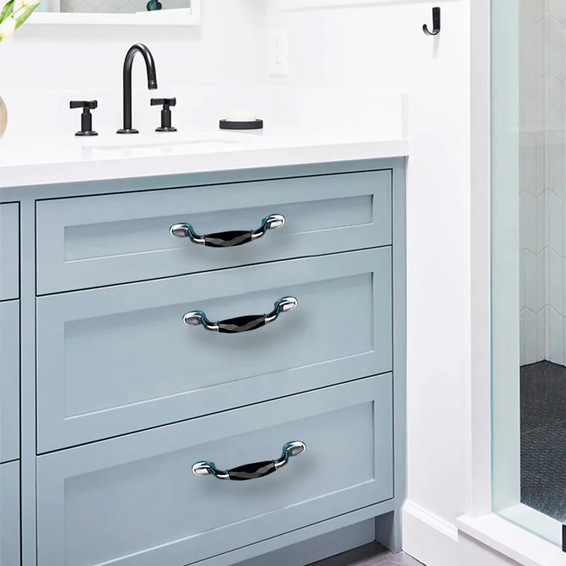 1 PC Transparent Crystal Furniture Knobs and Handles Zinc Alloy Cabinet Handle Drawer Dresser Pulls Black Door Knob Hardware