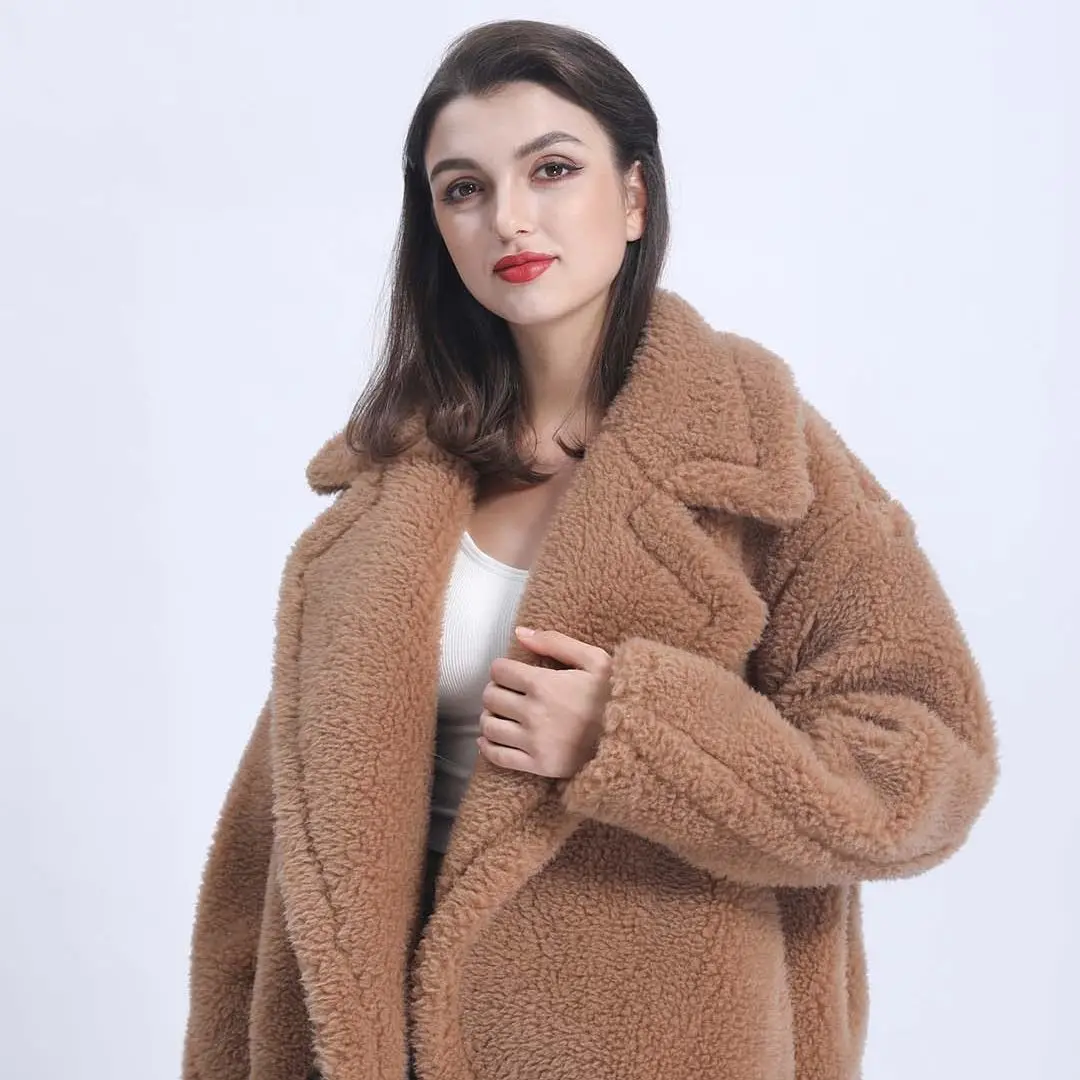 Abrigo de piel de oveja Real para mujer, chaqueta de corte informal, abrigo de peluche cálido con cuello vuelto, moda de invierno, 2021