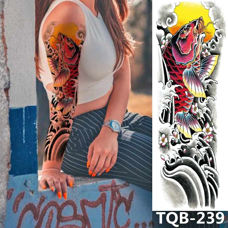 

Wave Carp Totem Full Arm Temporary Tattoo For Man Women L19“xW7”(1Sheet)