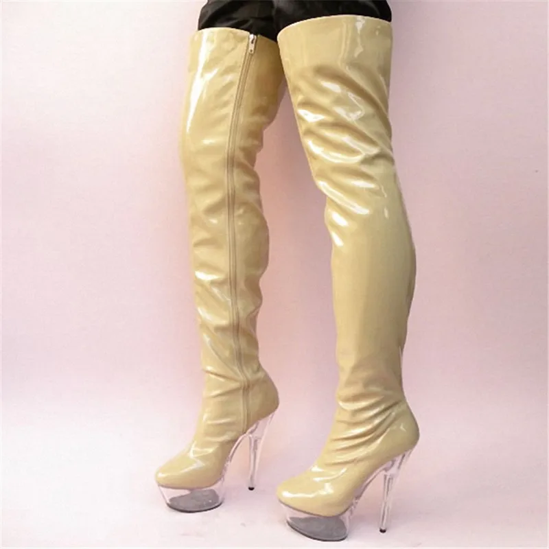 Ultra 15cm Sexy Over-The-Knee Boots Soft PU Leather Thigh High Boots Sexy Long Dance Shoes