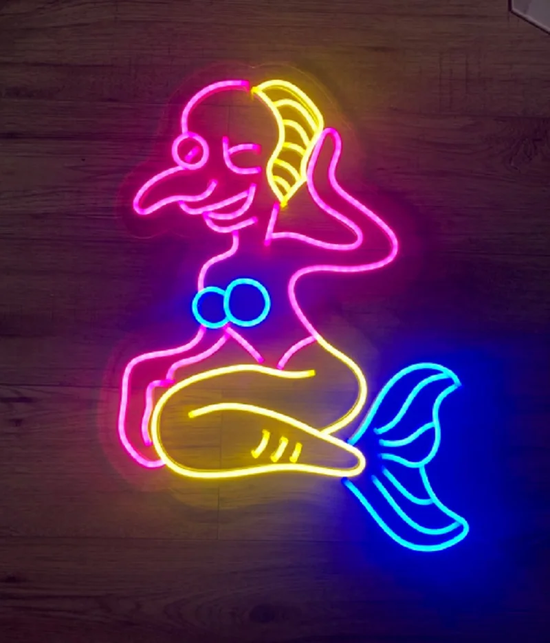 Custom Mr Burns Casino Mermaid Anime Led Neon Sign Light Indoor Outdoor Wall Hanging  for Gift Birthday Home Bedroom Party Decor