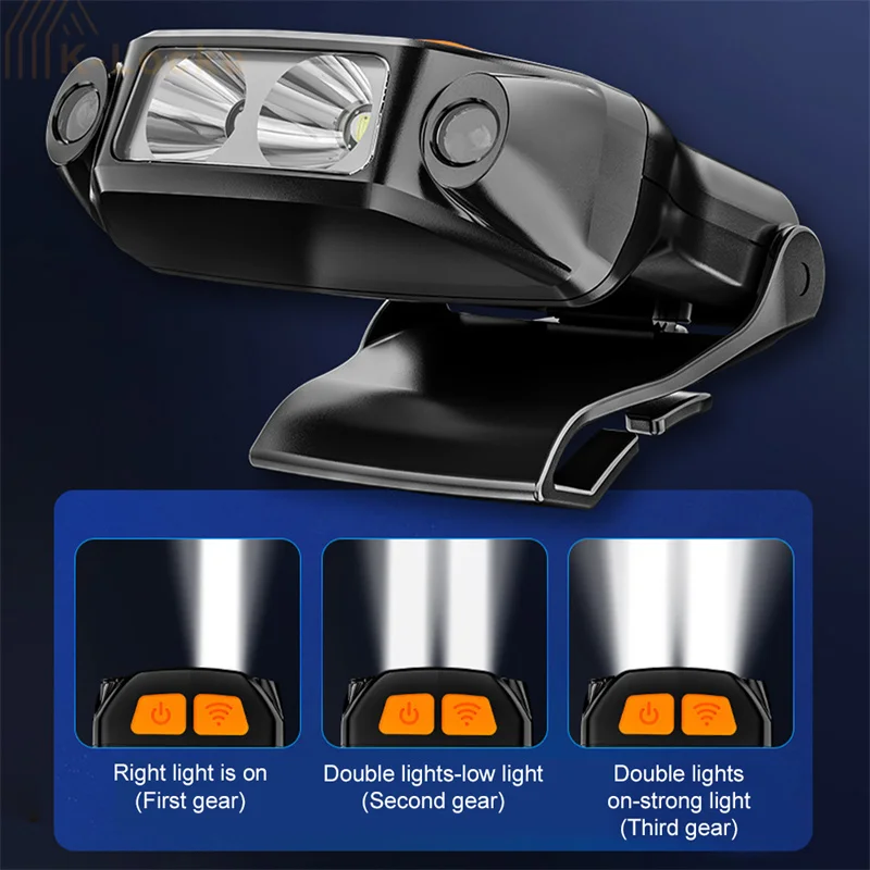 Mini Headlight Outdoor Clip Cap Light Smart Sensor Waterproof Cycling Night Fishing Flashlight Portable Head Lamp Lighting Tool