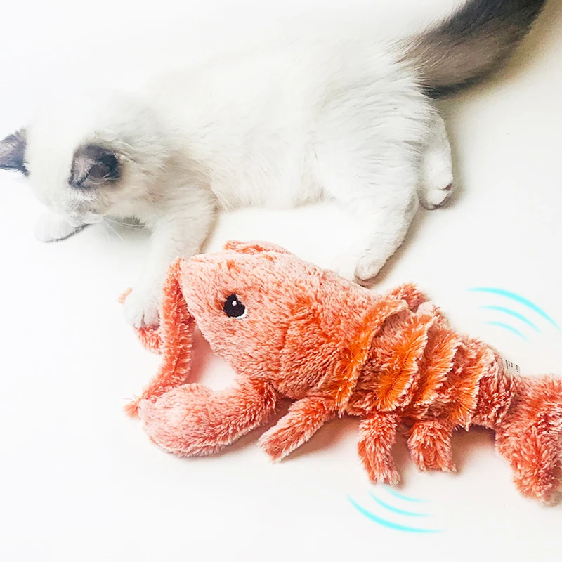 Pet Electric Jumping Cat Toy Shrimp Moving Simulation Lobster Dancing Plush Toys For Pet Dog Cats Stuffed Animal Interactive Toy