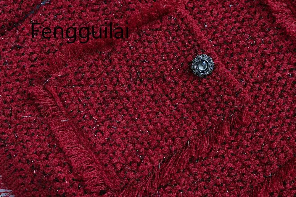 Elegante giacca morbida in Tweed nappa maniche lunghe O collo donna ufficio signora Tweed cappotto vino rosso donna giacca corta Cardigan nuovo