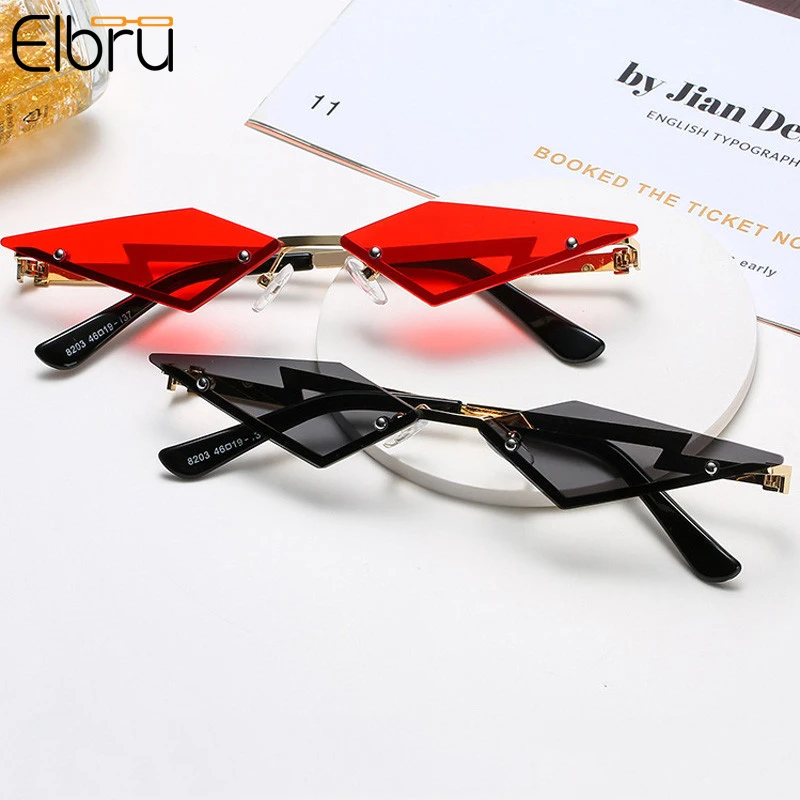 Elbru Fashion Triangle Metal Sunglasses Irregular Cat Eye Frameless Color Sunglasses Personality Sun Glasses For Female Eyewear