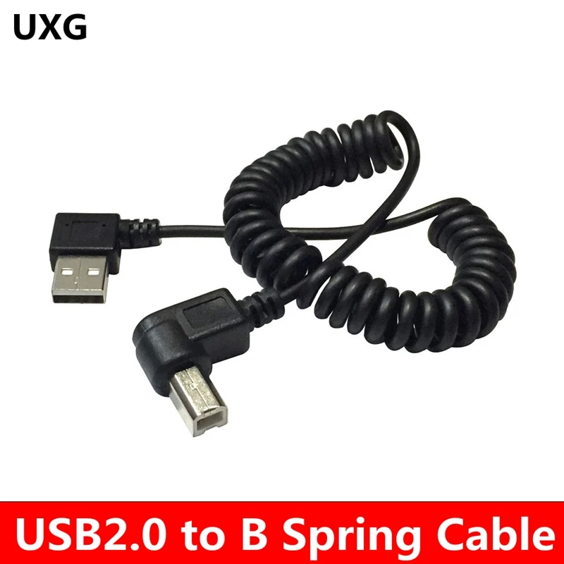 3FT/1M USB 2.0 A Male To B Angled Male 90 Degree Stretching Spring Cable For Printer Scanner Hard Disk 2pcies/lot