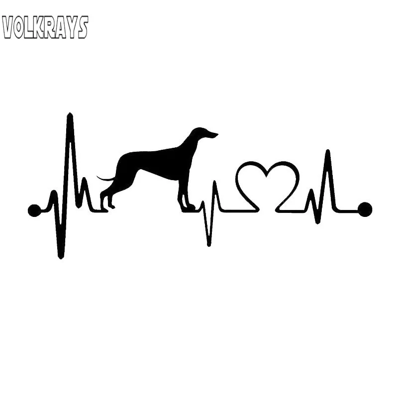 Volkrays Creative Car Sticker Greyhound Heartbeat Dog Accessories Reflective Waterproof Vinyl Decal Black/Silver,6cm*16cm