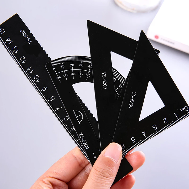 4Pc/Set Metal Ruler Set Aluminum Alloy Student School Stationery Supplies Straightedge Triangle Ruler Protractor Drawing Ruler