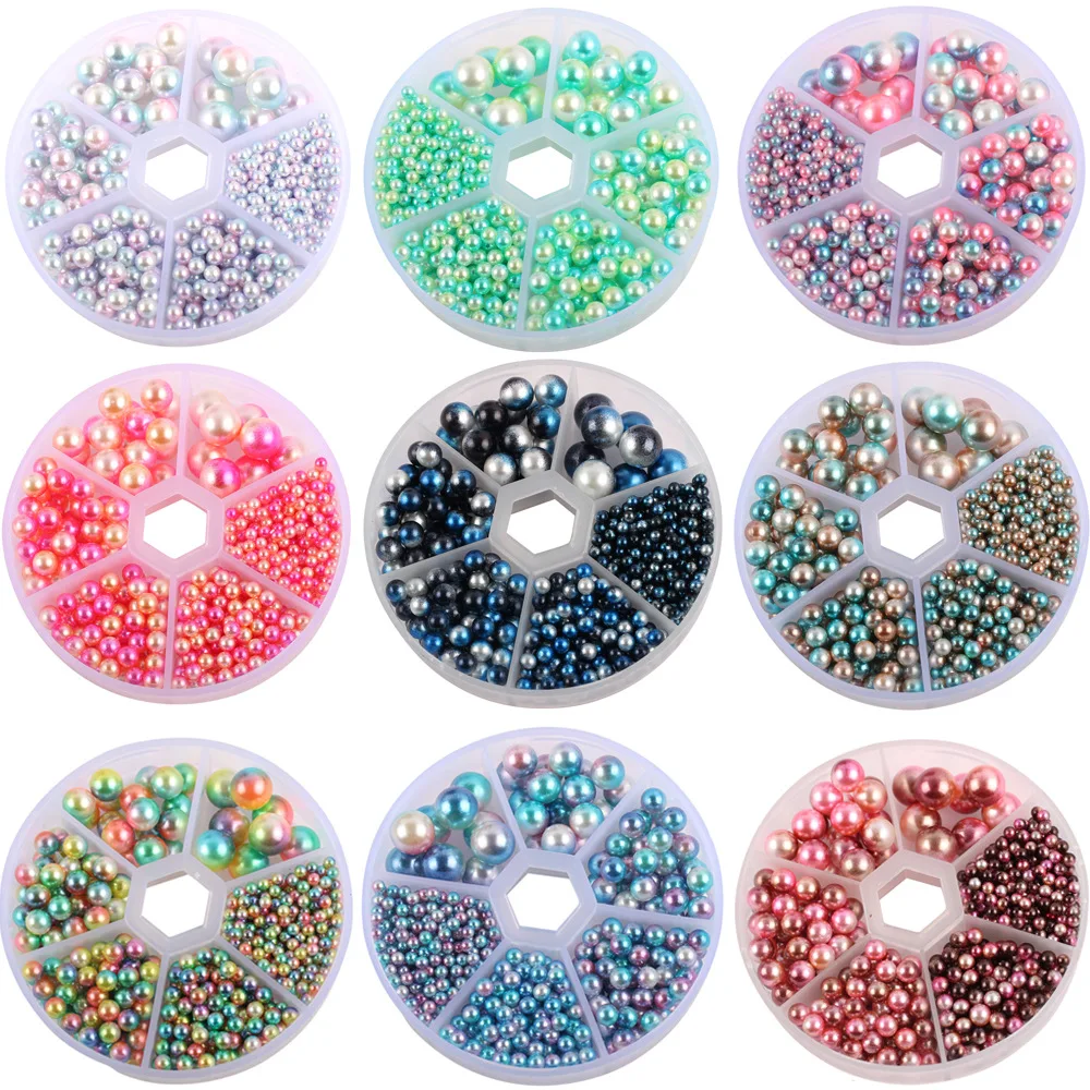 Multicolor Imitation Pearl Accessories, Rainbow Resin Beads, Non-porous, 4-10mm, 700 Pcs, Batch