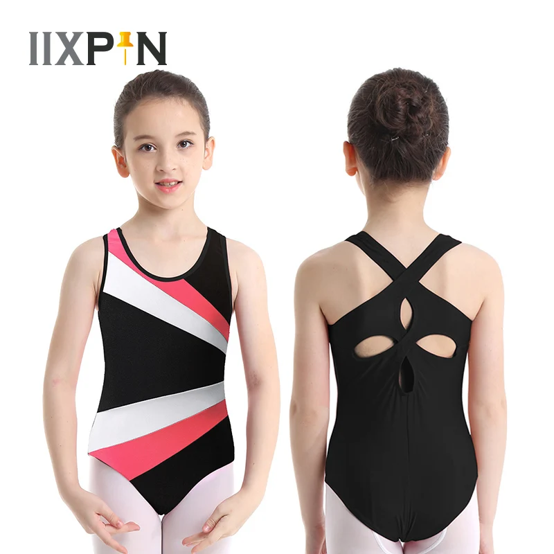 

Gymnastics Leotard for Girls Ballet Dance Wear One-Piece Sleeveless Color Block Flower Petal Shaped Back Ballet Dance Jumpsuit