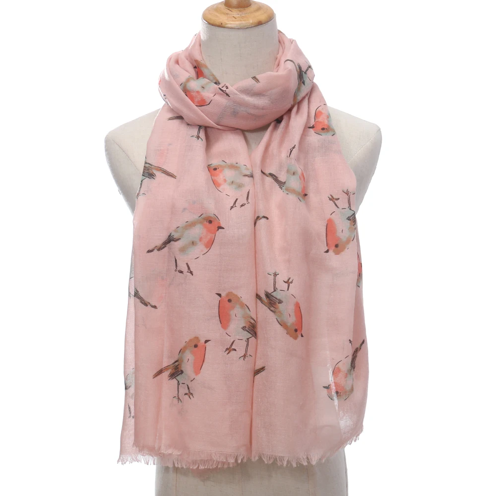 FOXMOTHER New Fashion Ladies Shawl Wraps Yellow Pink Birds Print Scarfs For Women Foulard Femme Gifts