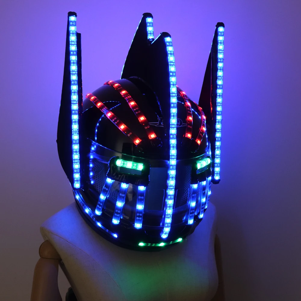 Capacete iluminado led, capacete da moda, luminoso, brilhante, fluxo de cascata, robô, trajes de capacete, acessórios