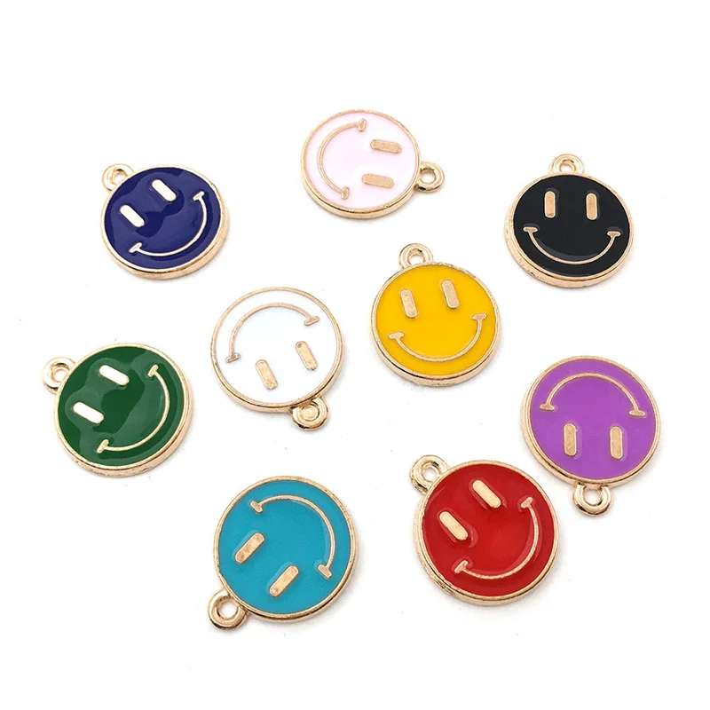 10Pcs Trendy Lovely Colorful Smile Face Pendant  Charm For Making Necklace Earrings Keychains Handmade Jewelry Accessories