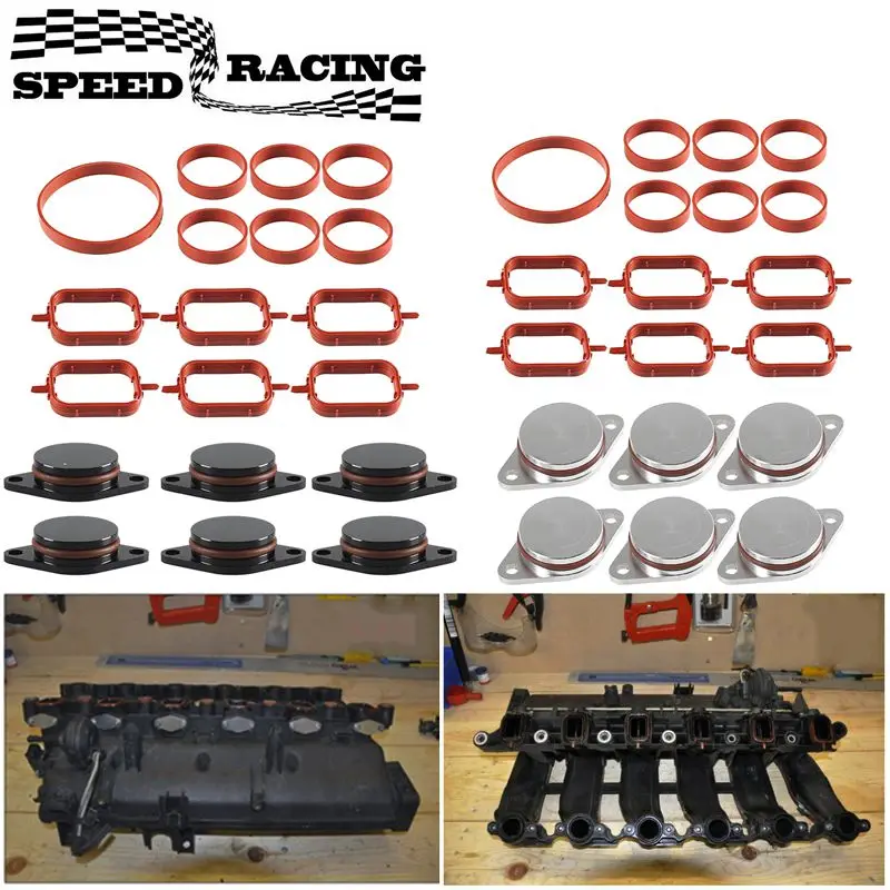 6PCS 22mm/33mm Swirl Flap Blanking Plates with Intake Manifold Gasket Seal For BMW M47 M57 E39 E87 E46 E90 E39 E60 X3 6 Cylinder