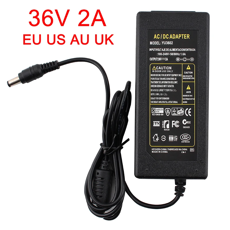 Adaptador de fonte de alimentação, 24v, 36 v, ac dc 24v para 48v 2a 110v para 220v, tomada para ue, eua, reino unido e austrália, condutor de luz led