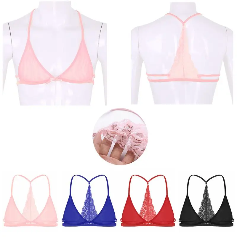 Men Bra Top Sissy Sexy Lingerie Erotic Gay Underwear Transparent Male Gay Hot Bras Mesh Sheer Lace Crossdresser Y-shape Bralette