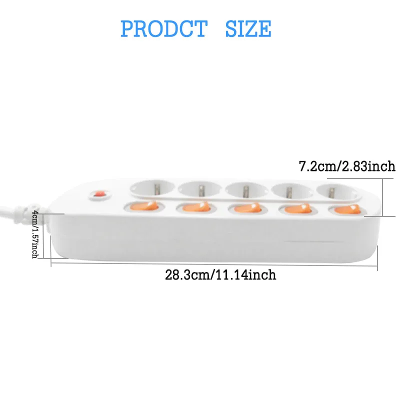 European Germany Extension Cord Socket 1.5/2.5M EU Power Plug 5AC Outlets Charging Port Separate Switch Control Electric Socket