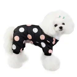 Windproof Fleece Hooded Coats for Dog, Cute Dot Jackets, Warm Pet Clothes, Dog Jumpsuit, Outdoor Rompers