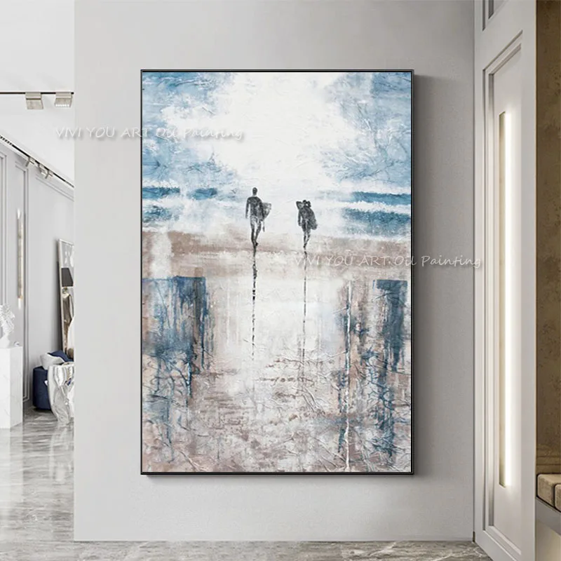 Modern Art Abstract Landscape Abstract Beach Oil Painting On Canvas Handmade Modern Living Room Wall Decoration Surfing Before