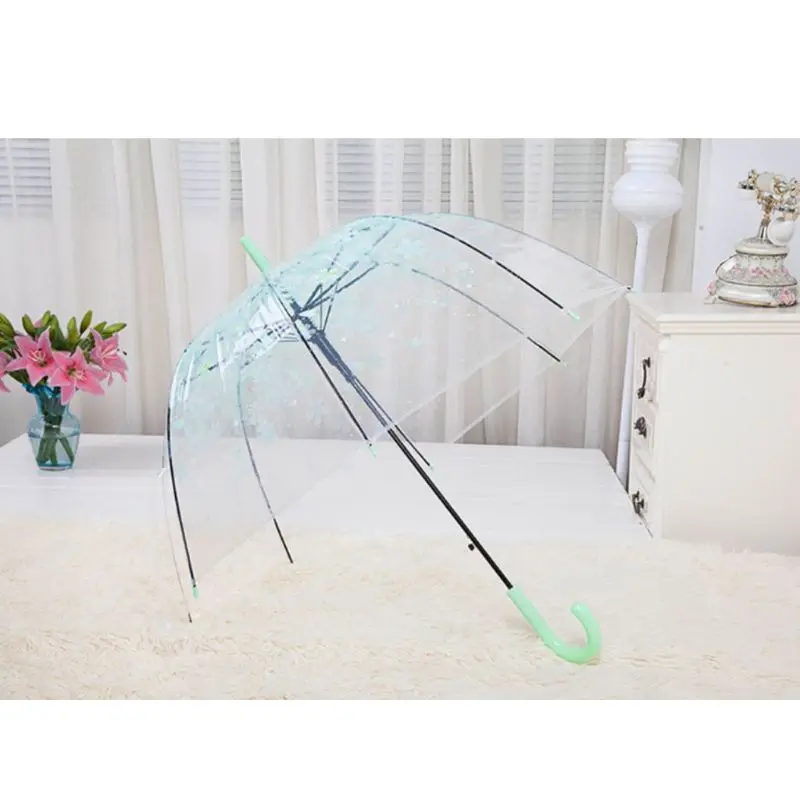 Romantic Transparent Clear Flowers Bubble Dome Umbrella Half Automatic For Wind Heavy Rain