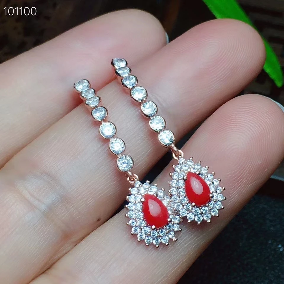 

KJJEAXCMY fine jewelry 925 sterling silver inlaid natural red coral earrings trendy girl new eardrop support test