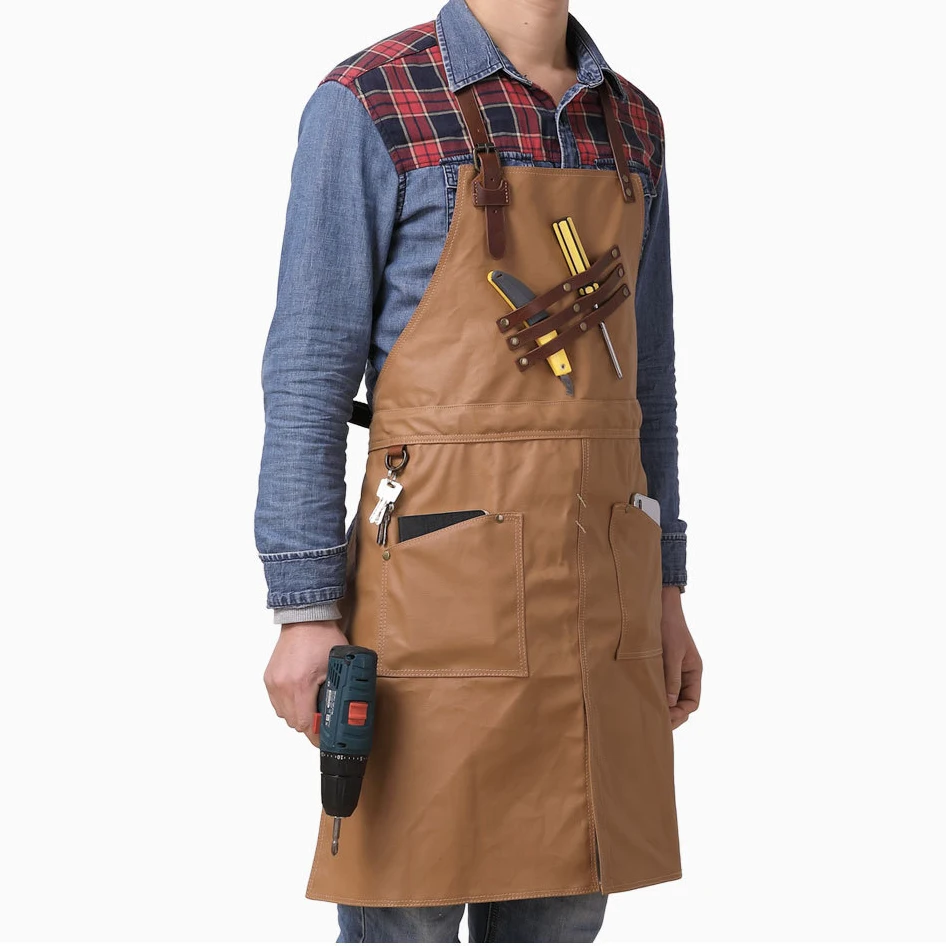 Vintage Work Apron Waterproof Oil-proof Tool Apron Wear-resistant Carpenter Painter Canvas Aprons With Tool Pockets Adjustable