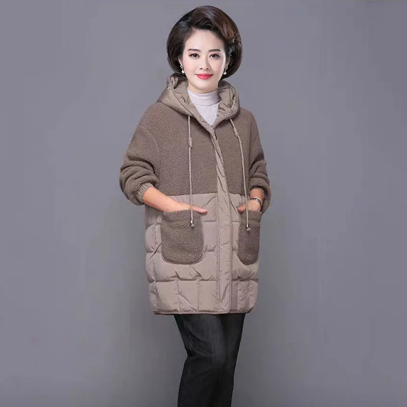 Women Padded Jackets Autumn Winter Hooded Outerwear 2022 Loose S-4XL Down Cotton Jacket Mid-Length Lamb Wool Thick Coat Female