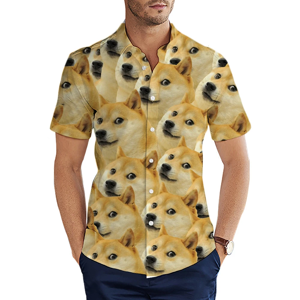 

2021 Summer Short sleeve Shirts Animal God dog/shiba inu Pattern 3D All Over Printed Hawaiian Shirt Mens Harajuku Casual Shirt