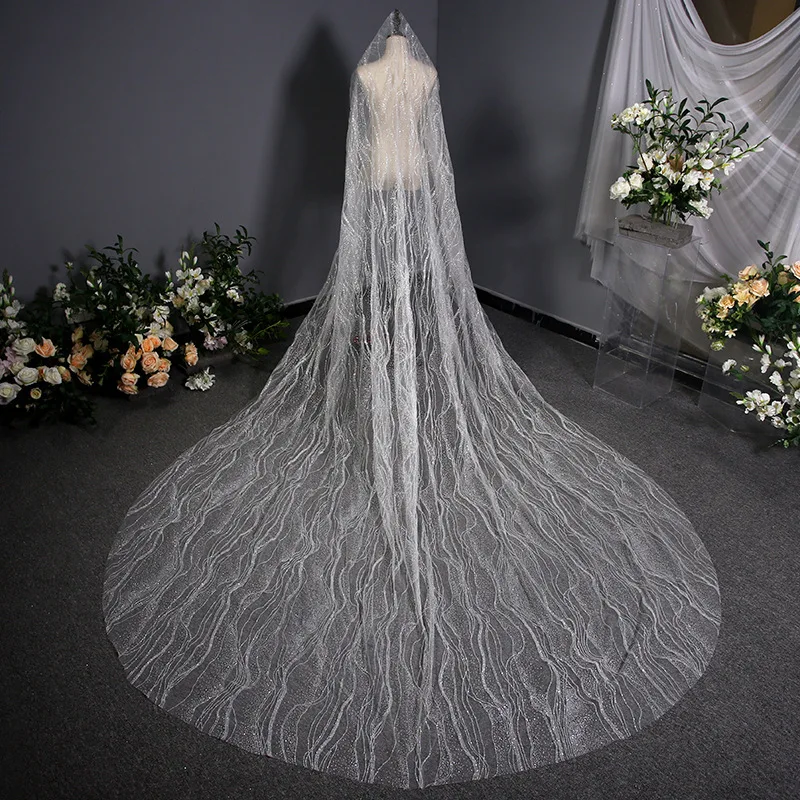 

Mingli Tengda Cathedral Wedding Moonshine Veil With Comb Long Luxurious Bride Veil Headwear Blingbling White Lace Women Cut Edge