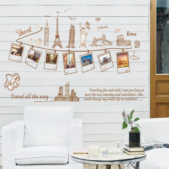 Creative Large Size Wall Decal Creative Combination World Travel Wall Stickers for Home Decoration Art Mural Wallpaper